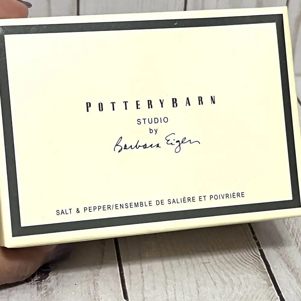 Pottery Barn Salt and Pepper Cellars Crocks with Tray Barbara Eigen